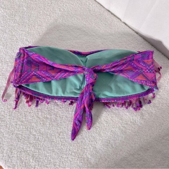 5/$25 OP Purple and Pink Fringe Bandeau Strapless Bikini Top S - Picture 2 of 10